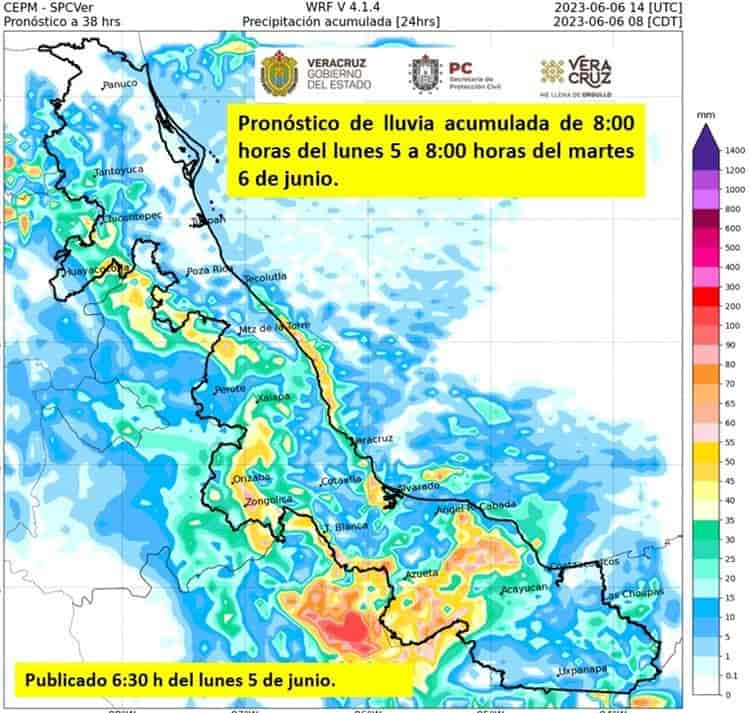 PC mantiene Aviso Especial por lluvias fuertes en Veracruz