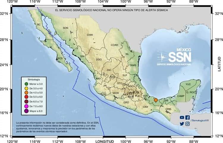 Sismo de 4 grados en sur de Veracruz durante la madrugada