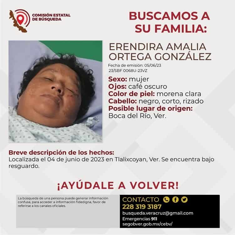 ¿La conoces? Buscan a familiares de Erendira, hospitalizada en Tlalixcoyan