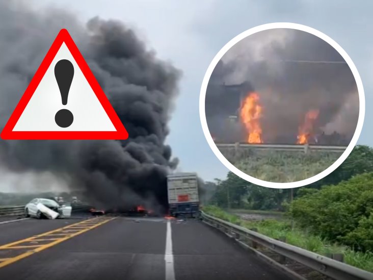 ¡Precaución! Se incendia tráiler en libramiento de Cardel (+Video)