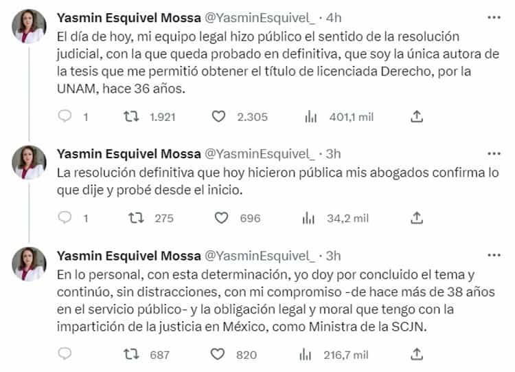 UNAM seguirá investigando a Yasmín Esquivel; ¿qué dice la ministra?