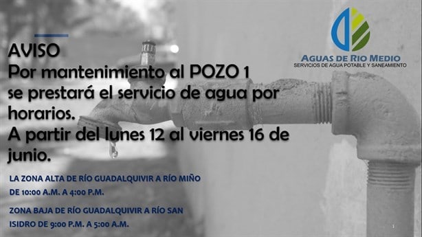 En estos horarios no tendrán agua potable Lomas 4 y Bosques de Río Medio