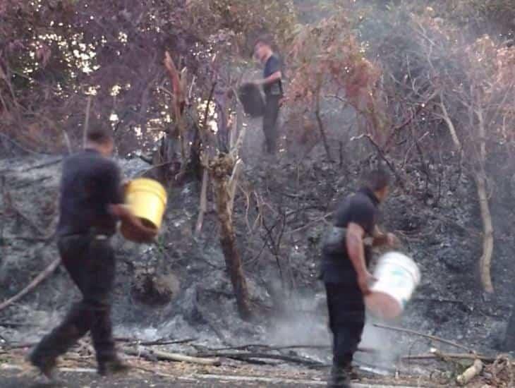 Arden pastizales de Moloacán; se unen para sofocar el incendio 