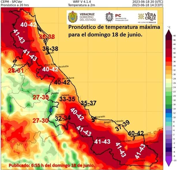 A cuántos grados estamos en Veracruz - Boca del Río hoy 18 de junio