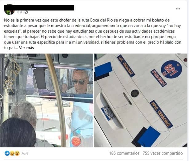Exhiben a conductor de camión en Boca del Río por no cobrar tarifa de estudiante