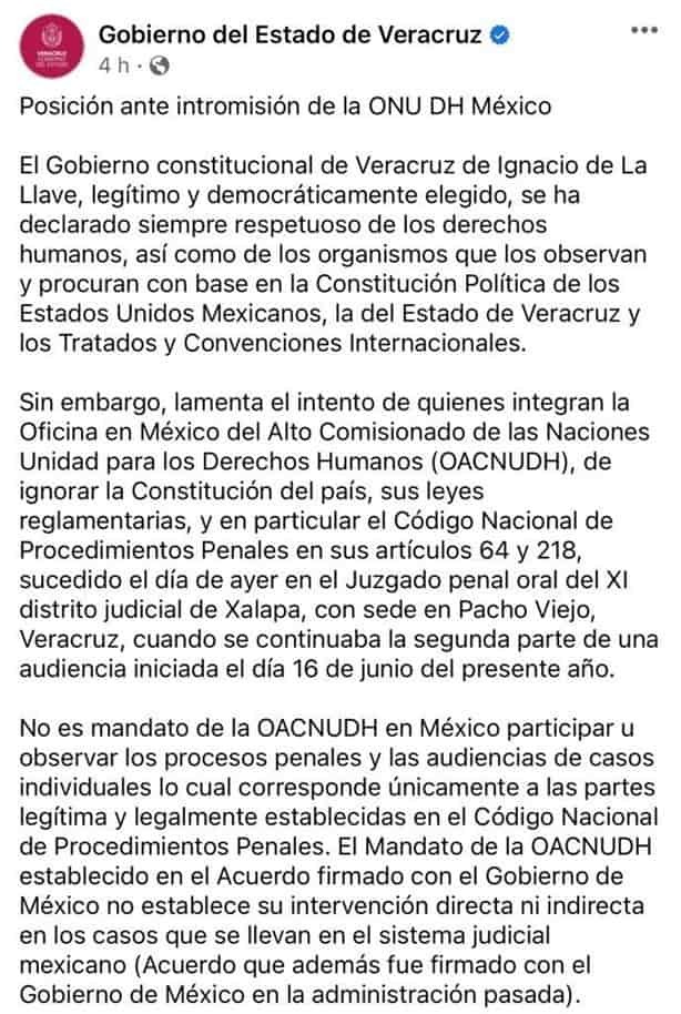 Gobierno de Veracruz desafía a la ONU; la acusa de pisotear legalidad de Constitución