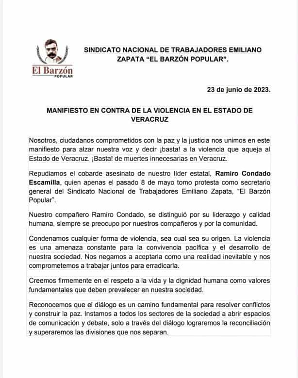 Barzón Popular da por muerto a Ramiro Condado y exige al gobierno de Veracruz alto a violencia