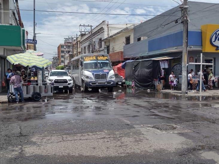 Pestilencia y  encharcamientos en zona de mercados de Veracruz tras lluvia