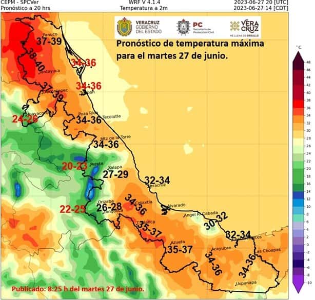 A cuántos grados estamos en la región Xalapa