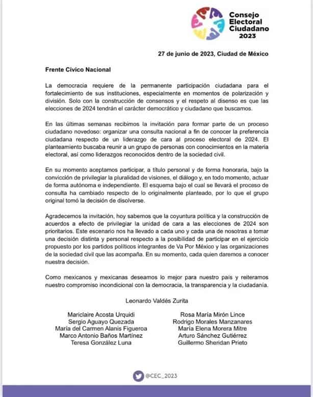 Comité ciudadano ‘se baja’ del proceso interno de Va por México