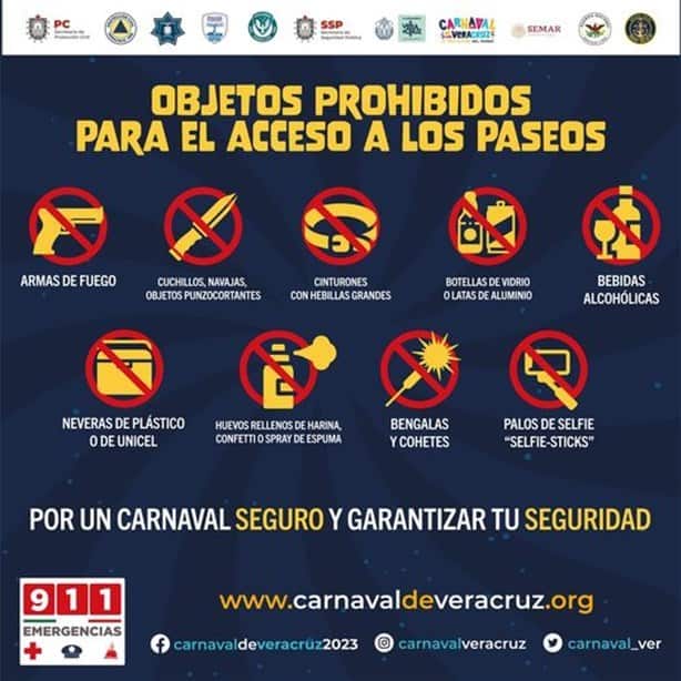 Carnaval de Veracruz 2023: Objetos prohibidos para el acceso a los paseos