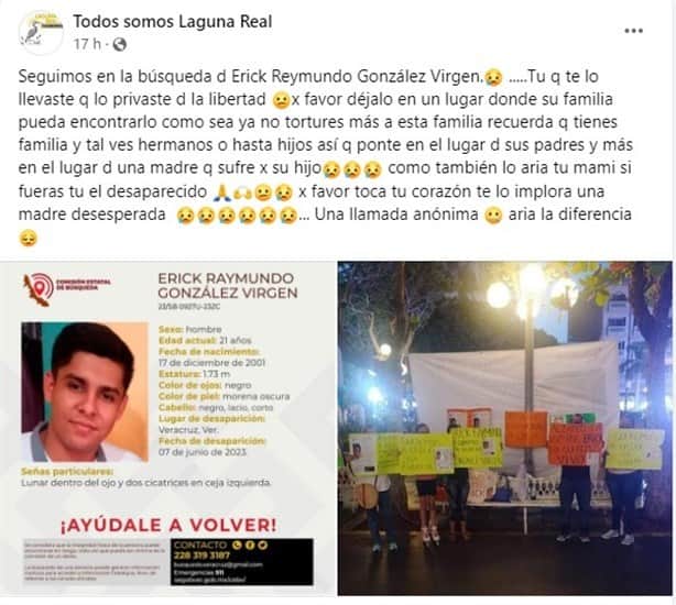 Colocan fotografía de Erick Raymundo, estudiante desaparecido en el Zócalo de Veracruz