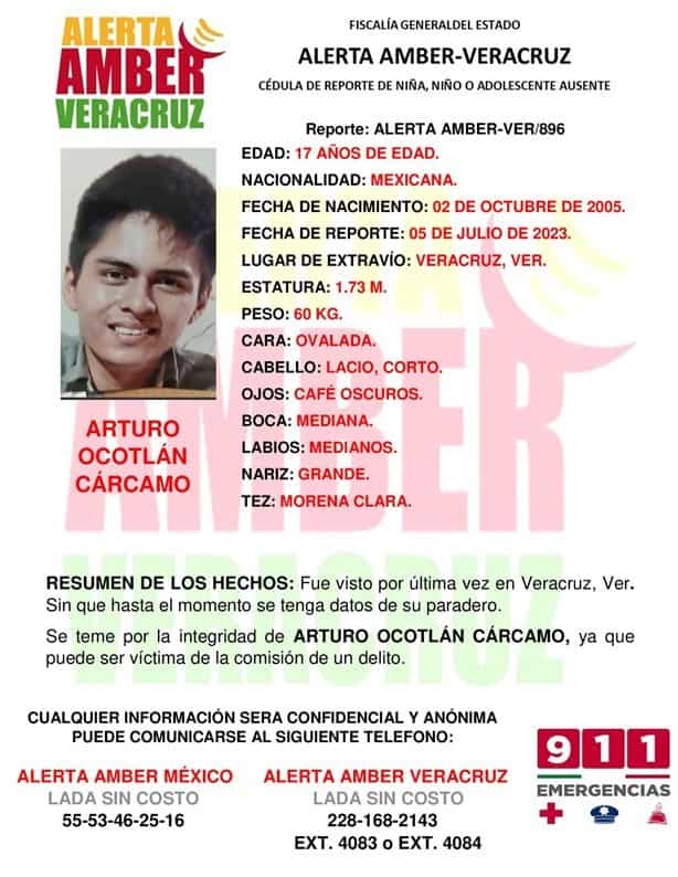 Emiten Alerta Amber para localizar a joven en el puerto de Veracruz