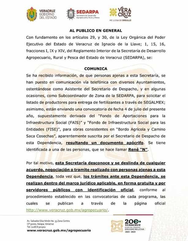 Falsos funcionarios de Sedarpa engañan a ayuntamientos de Veracruz