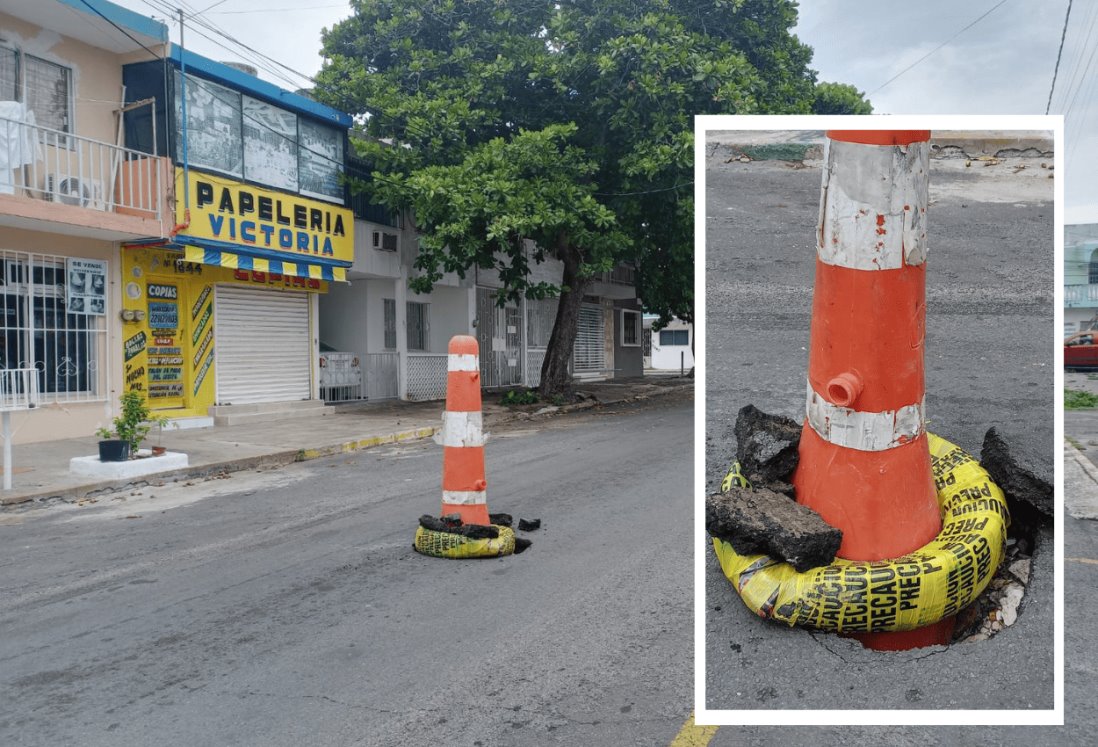 Se hunde calle en fraccionamiento Reforma en Veracruz