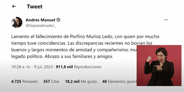 Lamenta AMLO muerte de Porfirio Muñoz Ledo y asesinato de periodista