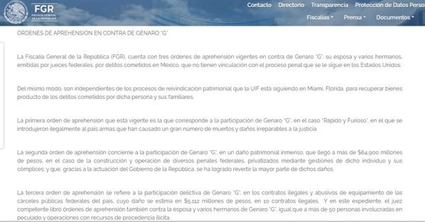 FGR emite órdenes de aprehensión contra Genaro García Luna, esposa y hermanos por delitos cometidos en México