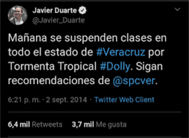 Javier Duarte recuerda en redes cuando cancelaba clases por lluvias en Veracruz