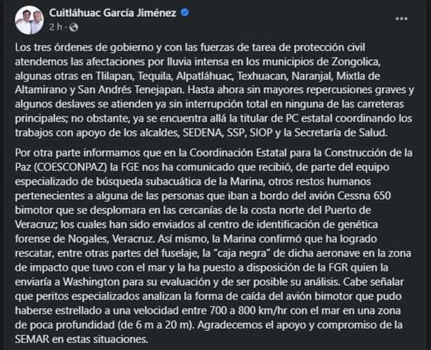 Caja negra de avioneta que se desplomó en Veracruz será enviada a Washington