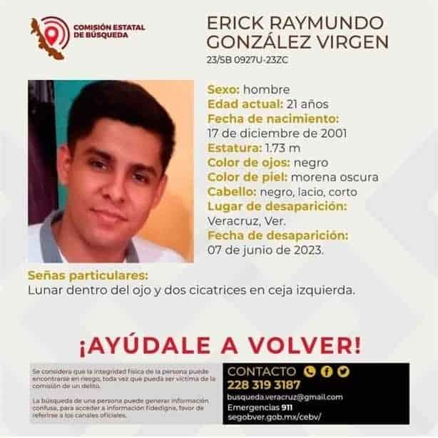 Intensifican búsqueda de Erick Raymundo, estudiante en Veracruz a 3 meses de su desaparición