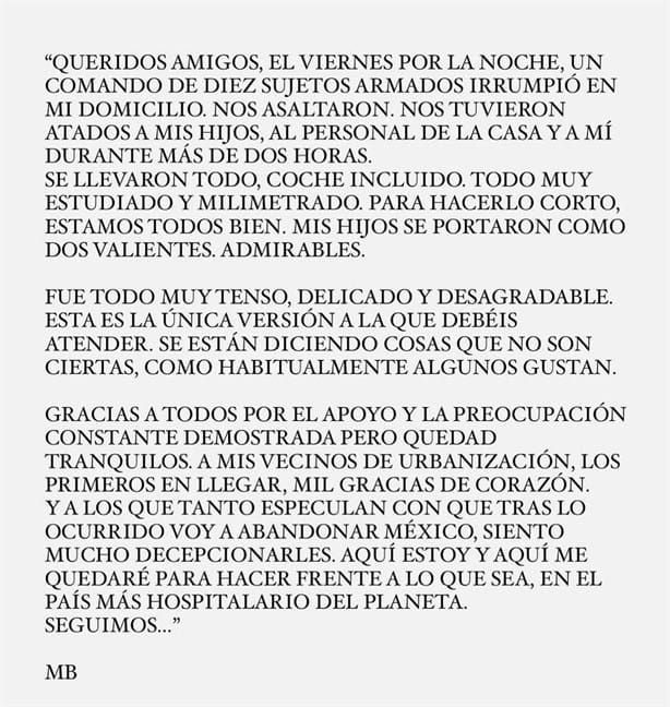 Comando armado asalta a Miguel Bosé y a sus hijos en su residencia: “Nos tuvieron atados más de dos horas”