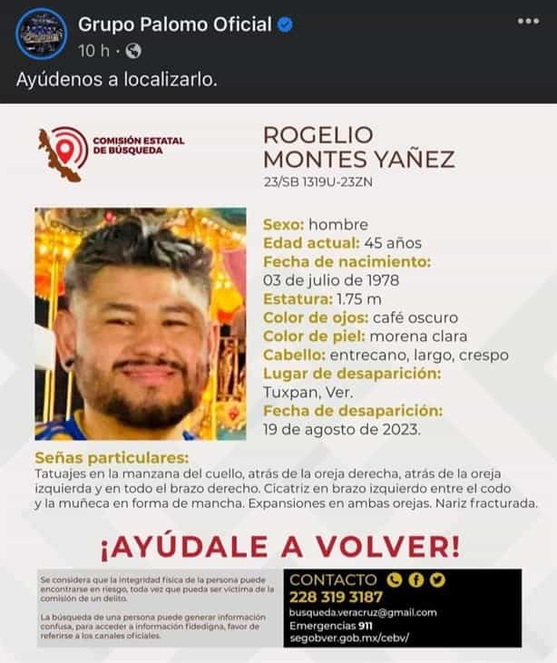 Rogelio Montes, integrante de Grupo Palomo, desaparece en Tuxpan