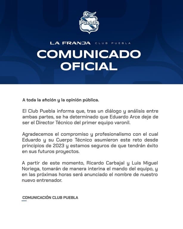 Puebla se queda sin DT; anuncian salida de Eduardo Arce