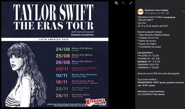 Estafa en compra de boletos de Taylor Swift ‘arrastra’ a xalapeñas