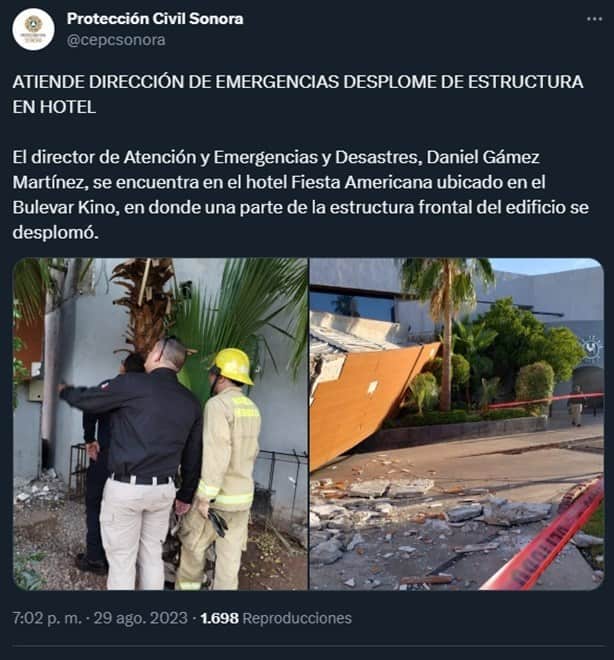 Cae parte del techo del hotel Fiesta Americana en Hermosillo (+Video)