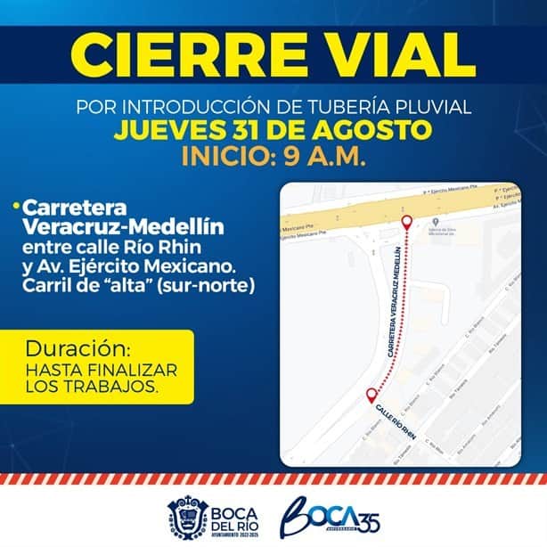 Este jueves 31 de agosto cierran carril de la carretera Veracruz-Medellín