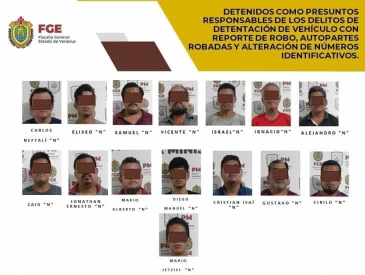 15 detenidos por robo de vehículos y autopartes en Martínez de la Torre