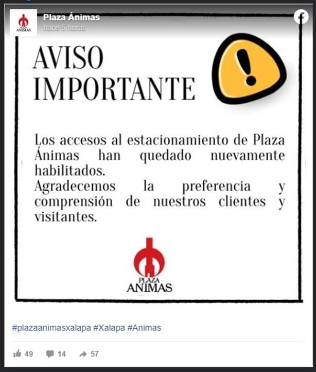 Reabren estacionamiento de Plaza Ánimas Xalapa tras inundación del 28 de agosto