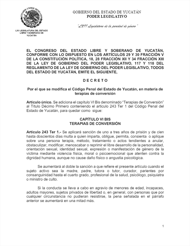 Yucatán prohibió “terapias de conversión” desde 2021, pero no promulga reforma