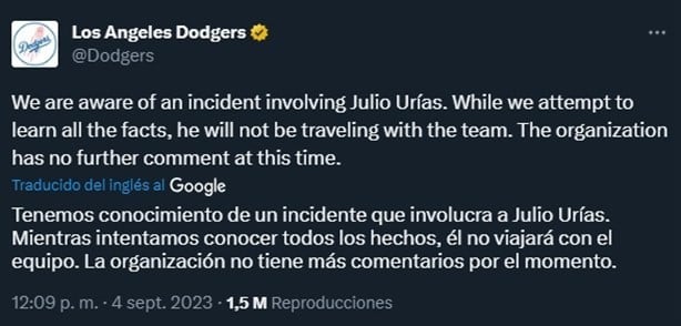 Julio Urías, pitcher de los Dodgers, detenido en Estados Unidos