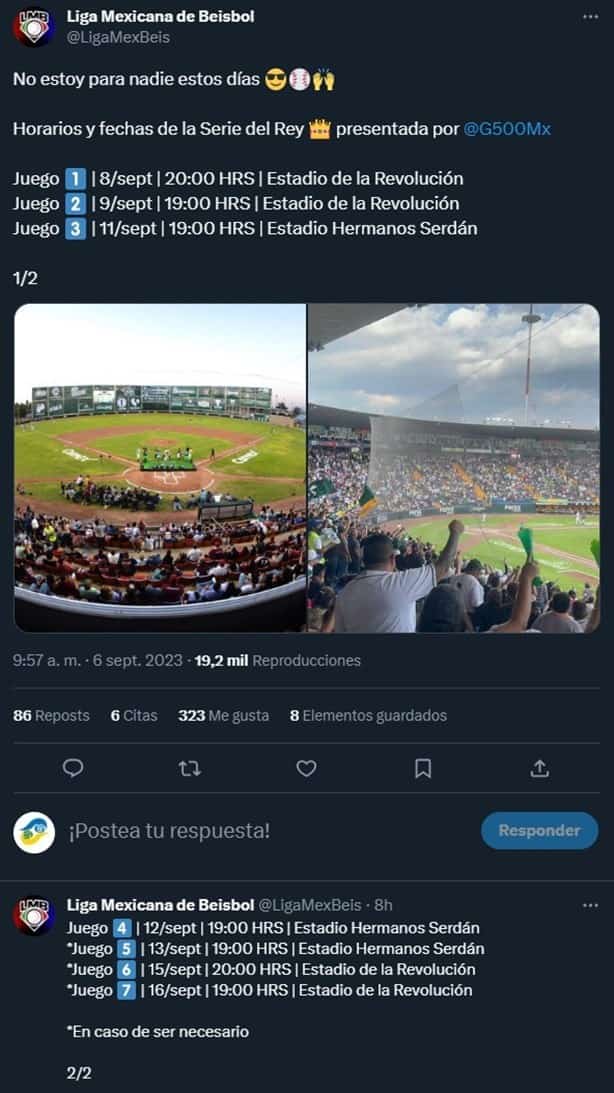 ¿Cuándo se juega la Serie del Rey entre Pericos y Algodoneros?