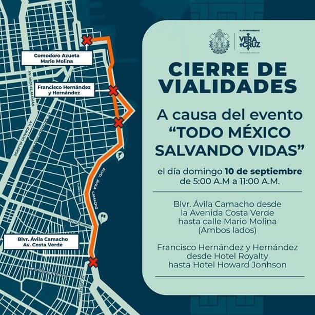 Habrá cierres viales este domingo en Veracruz por carrera altruista