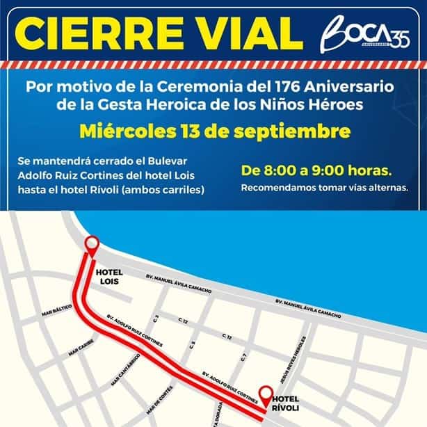 Cerrarán este miércoles el bulevar Ruiz Cortines, en Boca del Río