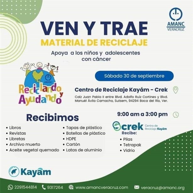 AMANC realizará el “Reciclando y Ayudando” en beneficio de niños y jóvenes con cáncer en Veracruz