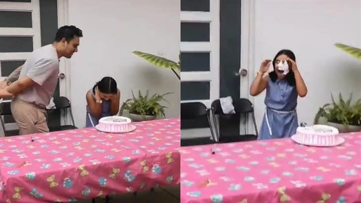 Papá avienta a su hija al pastel ¡Y causa controversia! (+Video)