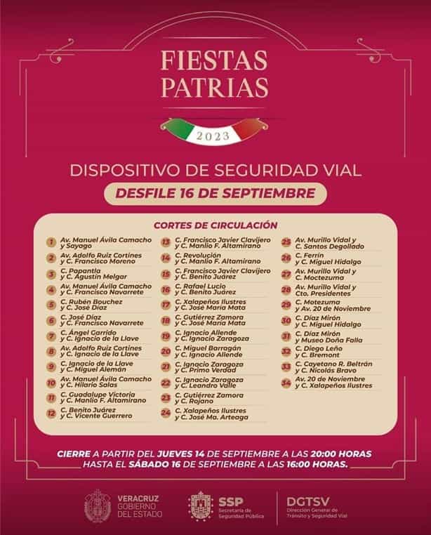 ¡Atención! Estos son los cierres viales en Xalapa por las fiestas patrias