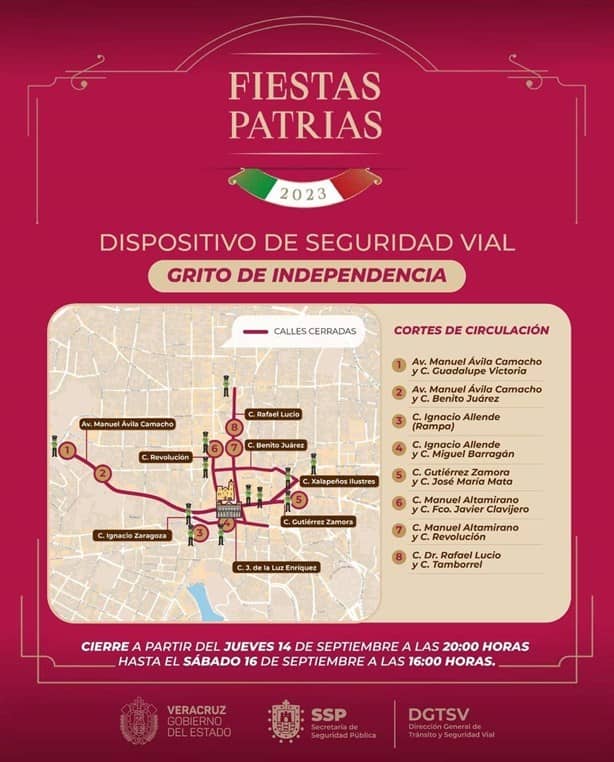 ¡Atención! Estos son los cierres viales en Xalapa por las fiestas patrias