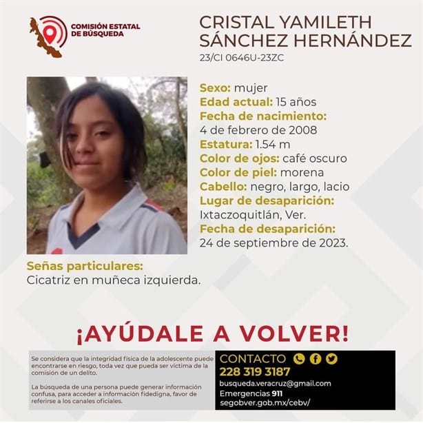 Lanzan SOS por adolescente desaparecida en zona centro de Veracruz