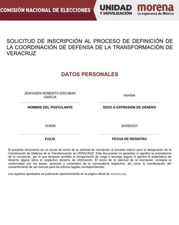 Zenzayen Escobar se inscribe a proceso interno de Morena; buscará la gubernatura de Veracruz