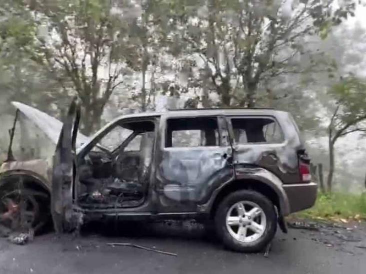 Incendio consume camioneta en la Orizaba-Zongolica (+Video)