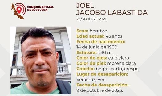 Ayúdanos a localizar a Joel Jacobo Labastida, desapareció este lunes en Veracruz
