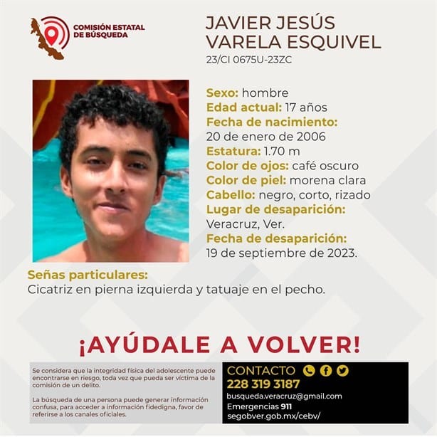 Desaparece joven de 17 años en la ciudad de Veracruz