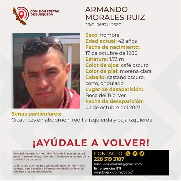 Ayúdanos a localizar a Armando Morales, desapareció en Boca del Río