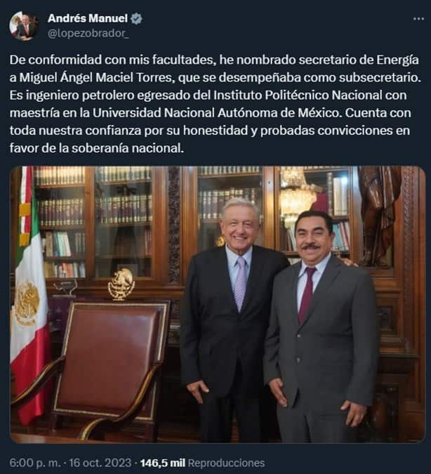 Miguel Ángel Maciel llega a Sener en lugar de Rocío Nahle