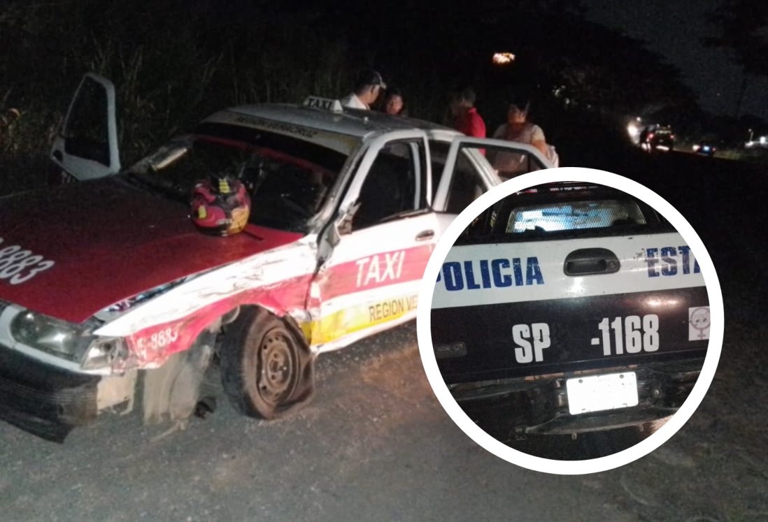 Patrulla de la SSP impacta a taxi en Veracruz; hay cinco lesionados
