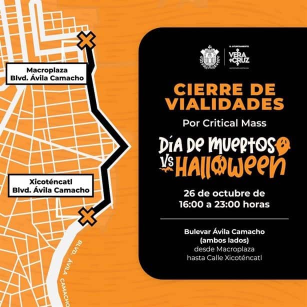 Estas calles estarán cerradas en Veracruz este jueves por rodada de Halloween